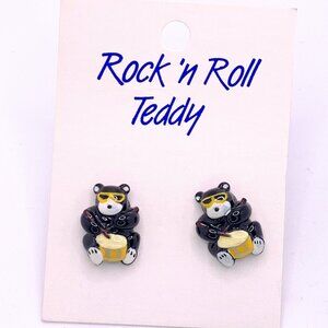 Vintage 80s Rock ’n Roll Teddy Bear Earrings – Cute Retro Studs